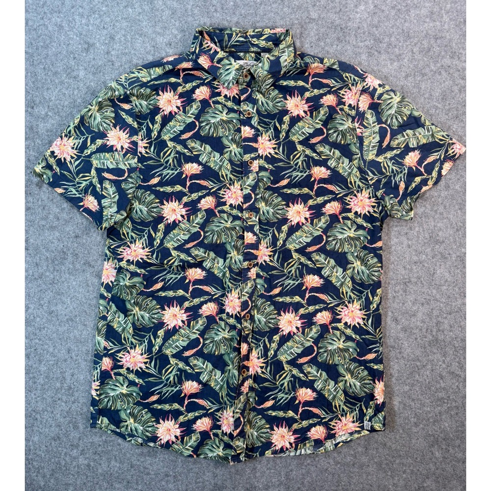 Sovereign Code Mens Medium Blue Tropical Floral Palm Leaf Short Sleeve Button Up - Picture 2 of 7